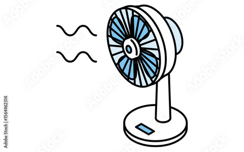 扇風機のシンプルな線画イラスト、夏のアイソメトリックイラスト