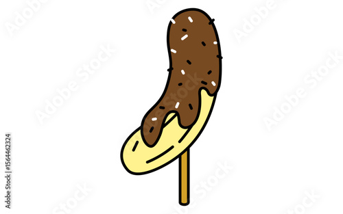 チョコバナナのシンプルな線画イラスト、夏のアイソメトリックイラスト