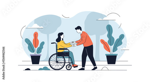 Assistance and support provided to individuals with disabilities in outdoor park settings promoting community inclusion and accessibility for everyone