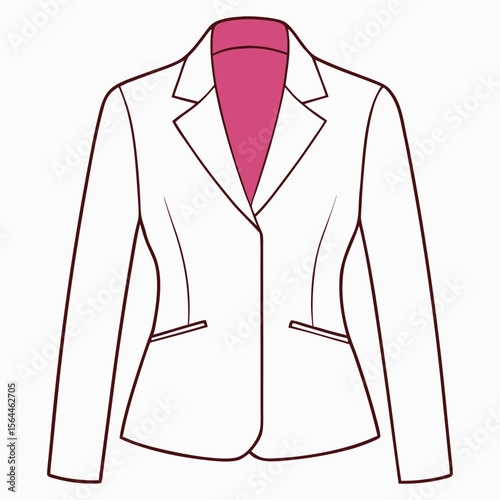 Women's blazer top flat sketch fashion illustration, Work wear woven Blouse top technical drawing vector
