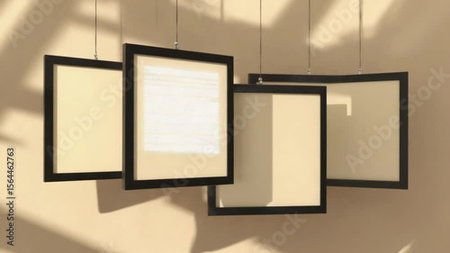 Empty hanging frames in modern exhibition gallery