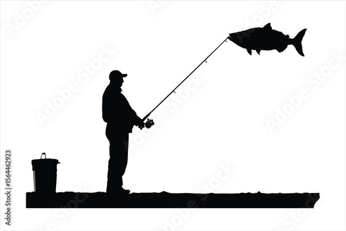 silhouette of a man with fishing rod, fishing, silhouette, fisherman, vector, illustration, people, fish, black, sport, angler, water, rod, soldier, art, leisure, lake, abstract, sunset, boat, war