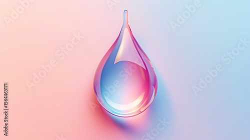 A single iridescent water droplet with colorful reflections on a soft gradient background