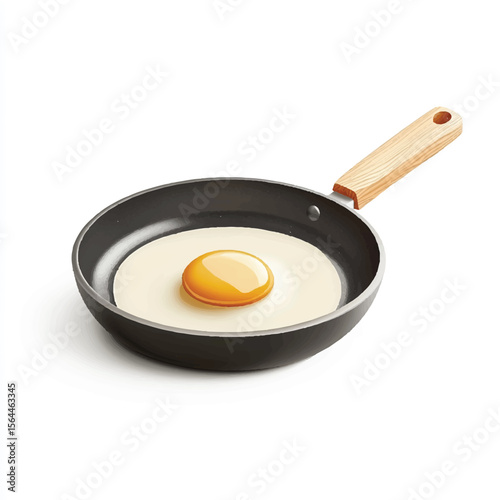 a frying pan with a wooden handle and an egg inside