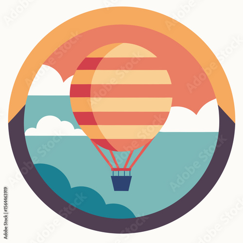 vector illustration air balloon festival scene inside circular retro