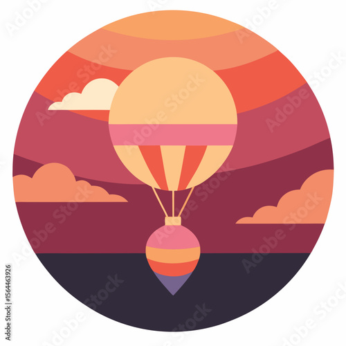 vector illustration air balloon festival scene inside circular retro