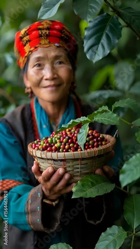 Women from northern Thai ethnic groups harvest coffee