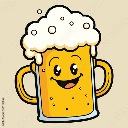Happy Beer Mug With Frothy Head Smiling	