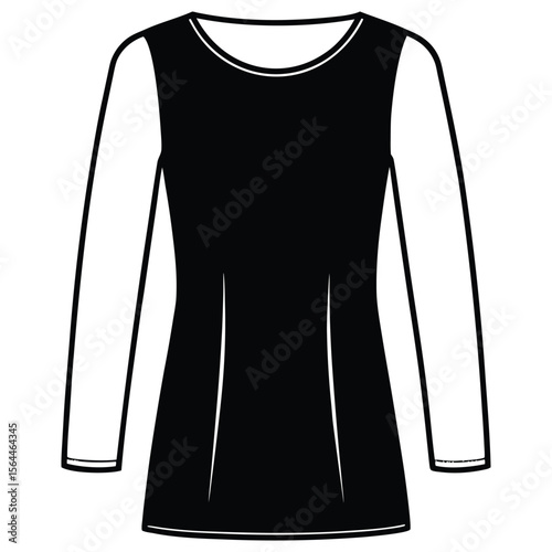 Women's Crew Neck Cable Tunic. Technical fashion illustration. Front and back, white colour