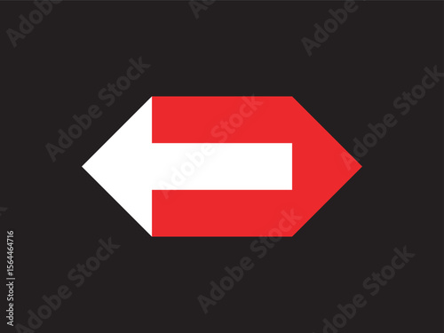 Geometric Red White Arrow Pointing Left Direction on Black Background Icon