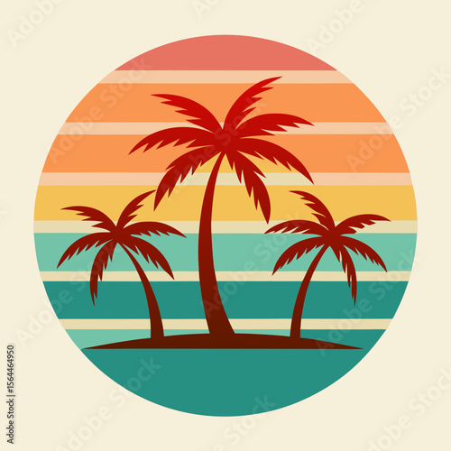 Wallpaper Mural vector illustration palm trees on island with retro sun circle backgr  Torontodigital.ca