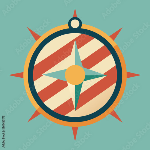vector illustration vintage compass and map with striped sun badge 