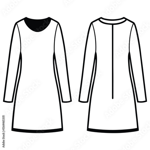 Women's Crew Neck Cable Tunic. Technical fashion illustration. Front and back, white colour