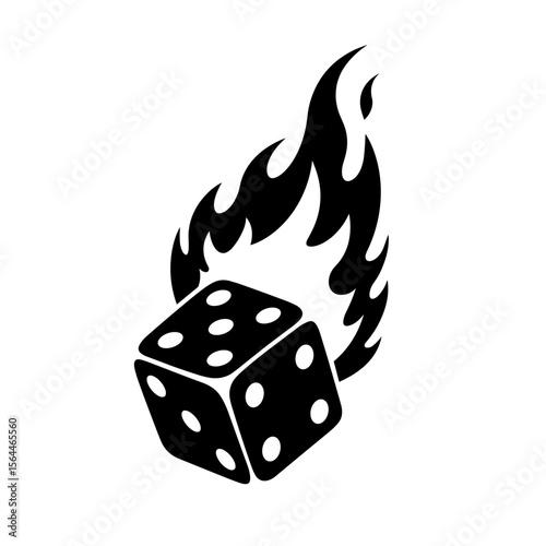 Dice with flames in black silhouette design  