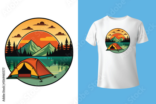 Mountain camping t-shirt graphic design. Mountain vector design artwork for apparel. t-shirt design template, camping t-shirt design, camping t-shirt design ideas,