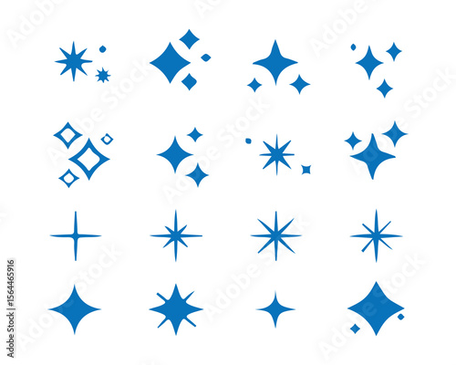Twinkling Star and Sparkle Shapes – Flat Blue Icons