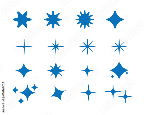 Twinkling Star and Sparkle Shapes – Flat Blue Icons