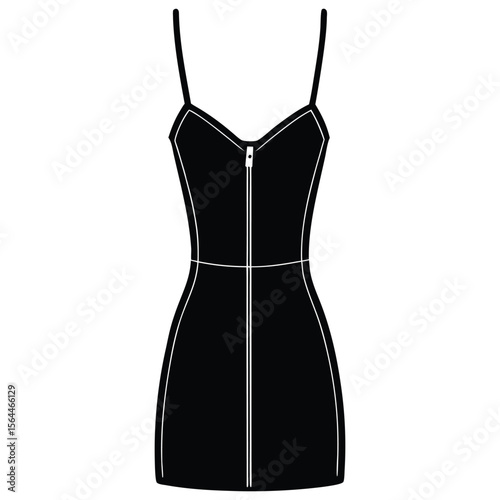 Women's mini Dress technical fashion Illustration. Dress with shoulder straps technical drawing template 