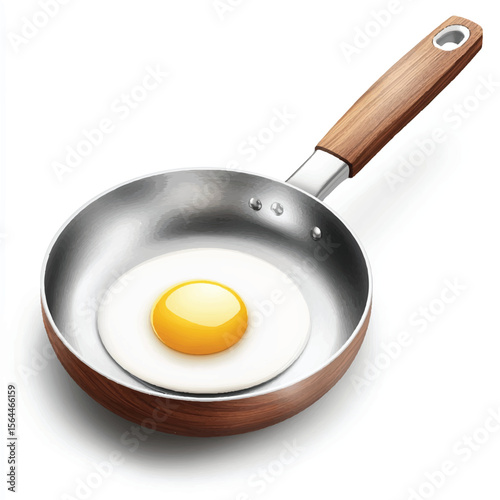a frying pan with a wooden handle and an egg inside