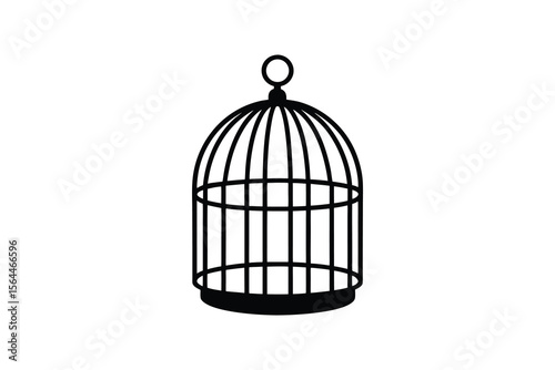 Elegant Birdcage Illustration with Clean Lines in Black Silhouette