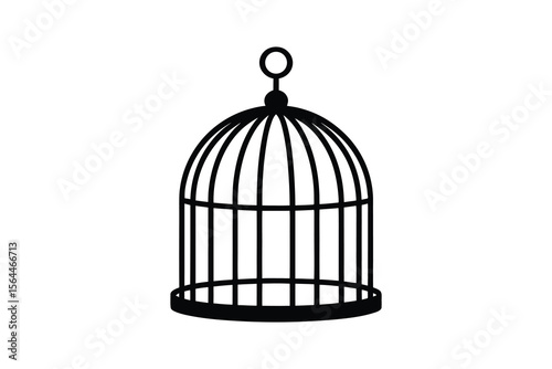 Elegant Birdcage Illustration in Black and White Silhouette