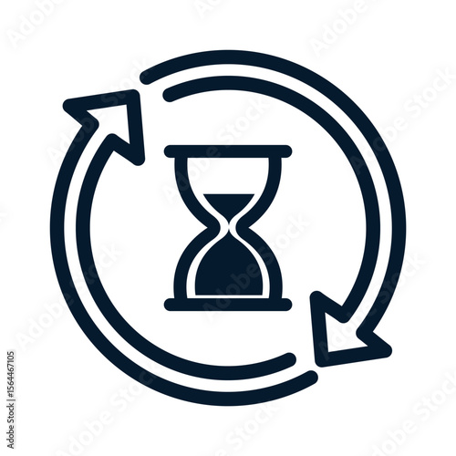 Hourglass, arrow in a circle. Vector linear icon isolated on white background.