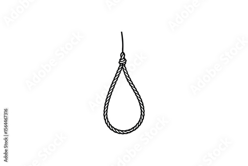 Hanging Noose Silhouette on White Background Symbol of Despair and Suicide