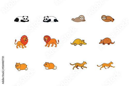 Joyful birds and adorable animals in a happy forest setting Color Vector illustration