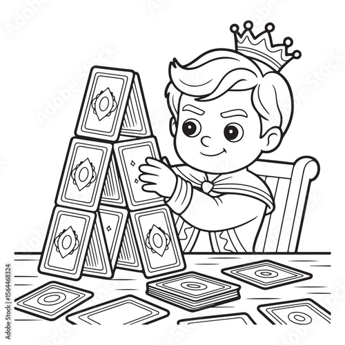 Cartoon prince building a house of cards coloring page art