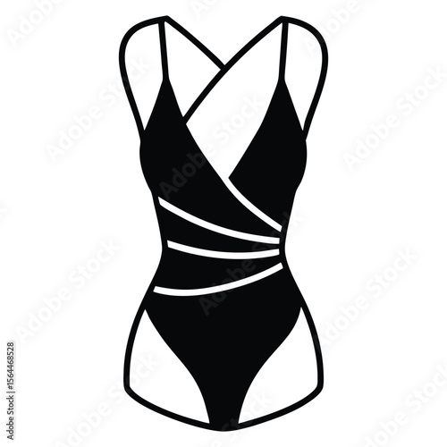 Wrap Over Tie Tummy Control Swimsuit Black White