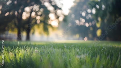  Soft Focus Green Grass with Bokeh Sunlight Through Trees