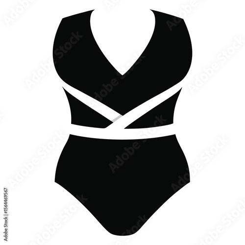 Wrap Over Tie Tummy Control Swimsuit Black White