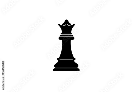 Isolated black queen chess piece on a white background in a simple and minimalist style drawing
