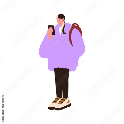 Young woman with smartphone in hand. Modern style girl holding mobile phone, ...
