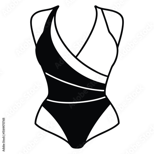 Wrap Over Tie Tummy Control Swimsuit Black White