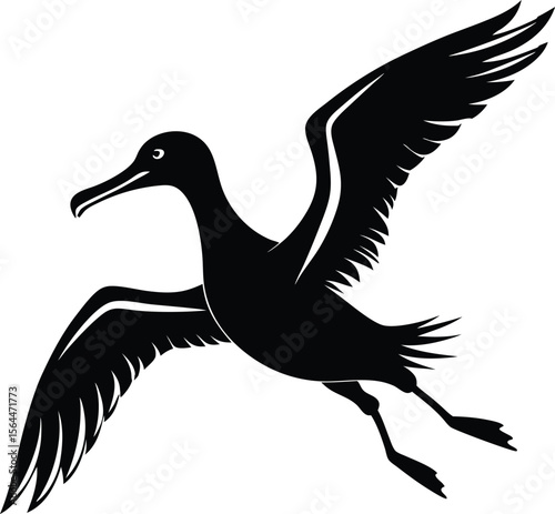 Black and White Albatross Illustration: Flying Seabird Vector Graphic, Bird Silhouette Art