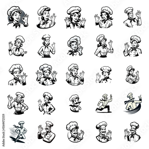 Chef Cartoon retro logo icon design illustration