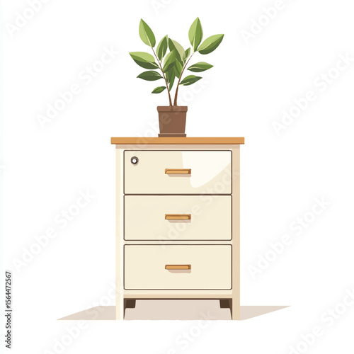 a filing cabinet and plant on top