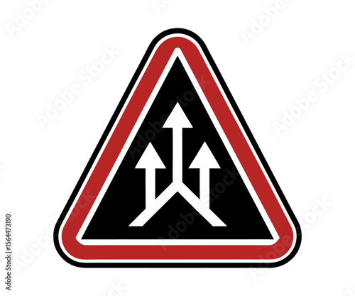 Vector Traffic Warning Sign with Merge Arrows on Black Background – Lane Merge Icon for Road Safety and Transportation Designs