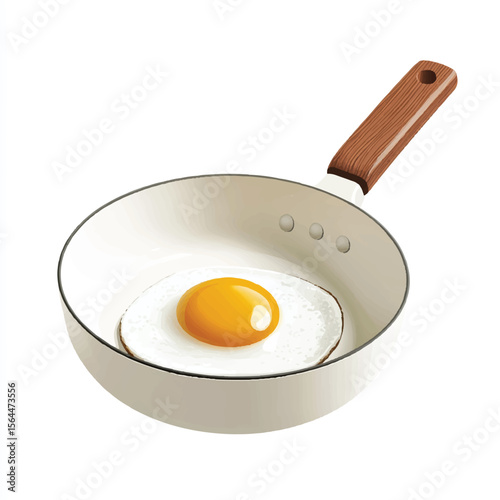 a frying pan with a wooden handle and an egg inside