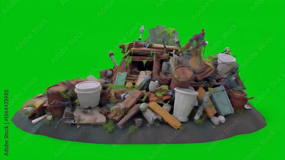 Animated Garbage Island with Green Screen Background Perfect for Visual ...