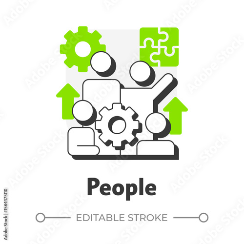 People flat outline concept icon. Individuals interaction within organization. Nadler Tushman congruence framework. Modern line illustration with green glyphs. Conceptual visual. Easy to edit