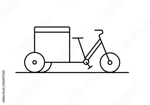 Cargo bike with back box trunk for delivery survey. Tricycle linear drawing, editable stroke.