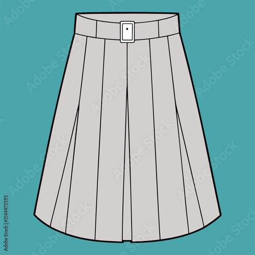 Button wrap kilt Skirt flat sketch fashion illustration drawing with front and back view, Pleated Mini skirt design 