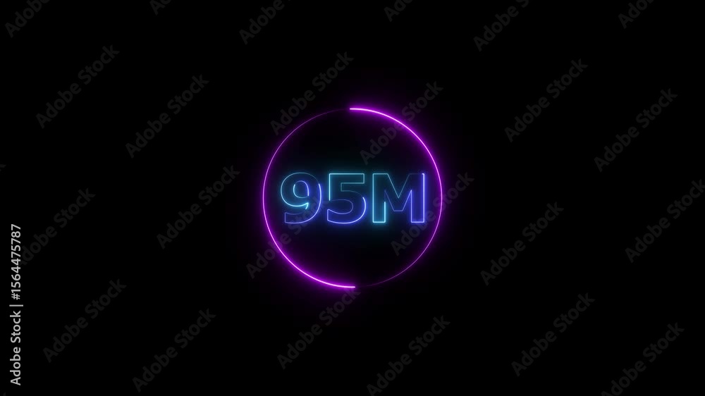 Neon 95 million social media milestone. Glowing neon 95M text animation 4k video. Neon 95 million social media milestone. Glowing neon 95M text animation 4k video.