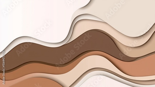 Earthy Tones Abstract: Layered Wavy Paper Cut Design with Subtle Shadows and Depth