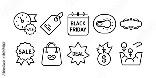 Black November Icon Set, Minimalist Black Theme Icons, Vector Silhouette Bundle