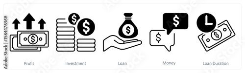 A set of 5 mix icons as profit, investment, loan