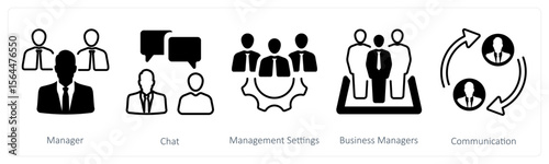 A set of 5 mix icons as manager, chat, management settings