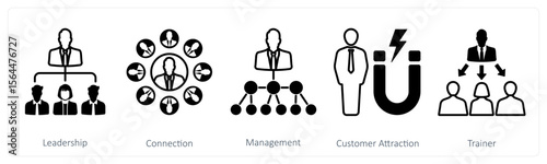 A set of 5 mix icons as leadership, connection, management